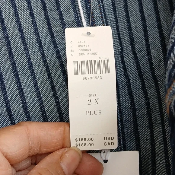 Anthropologie Pilcro Navy Striped Utility Jacket, Cotton and Elastane/Pockets